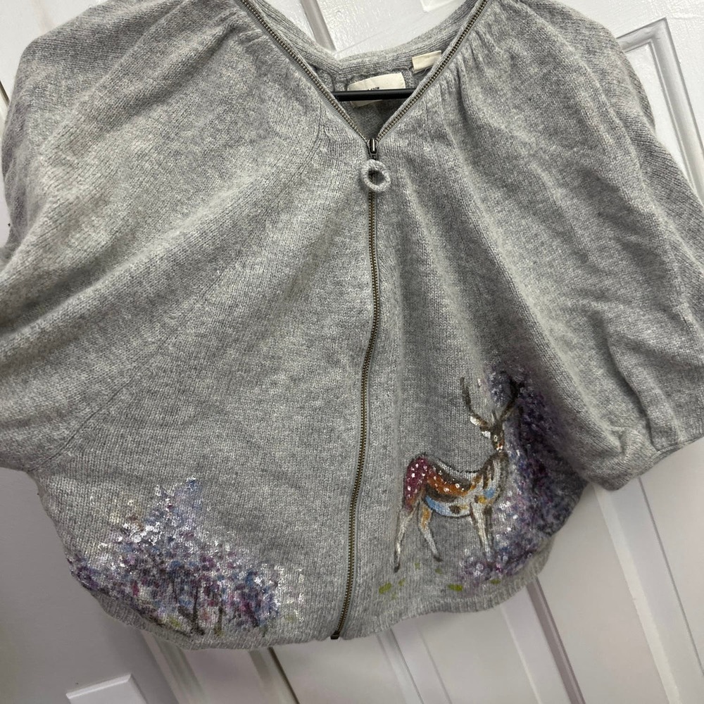 Anthropologie Gray Cardigan with Deer Design